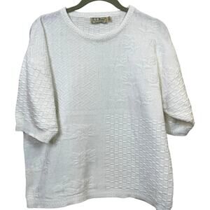 1980's L.L. Bean Made in USA 100% Cotton Mixed Knit Floral Short Sleeve Sweater